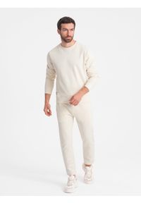 Ombre Clothing - Męski dresowy komplet bluza + spodnie – kremowy V11. Okazja: na co dzień. Kolor: kremowy. Materiał: dresówka. Wzór: aplikacja, jednolity. Styl: klasyczny, casual #8