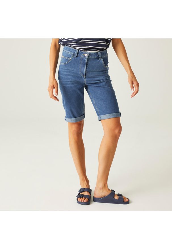 Regatta - Erdre damskie spodenki. Kolor: niebieski. Materiał: bawełna. Sport: turystyka piesza