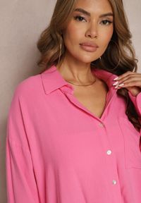 Renee - Ciemnoróżowa Klasyczna Koszula z Wiskozy i Lnu Vistar. Kolor: różowy. Materiał: len, wiskoza. Styl: klasyczny #4