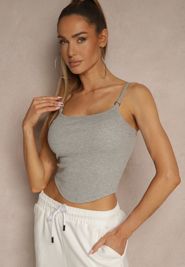 Renee - Szary Top z Regulowanymi Ramiączkami Devirin. Okazja: na co dzień. Kolor: szary. Materiał: jeans, materiał. Długość rękawa: na ramiączkach. Styl: elegancki, casual