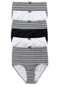 bonprix - Figi z wysoką talią (6 par). Kolor: czarny. Wzór: gładki, paski #1