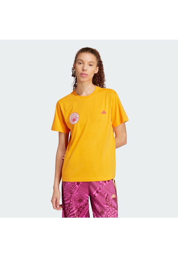 Adidas - Koszulka adidas x FARM Graphic. Kolor: pomarańczowy, wielokolorowy, żółty. Sport: fitness