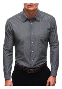 Ombre Clothing - Koszula męska z długim rękawem K663 - grafitowa - 38/170-176. Kolor: szary. Materiał: elastan, bawełna. Długość rękawa: długi rękaw. Długość: długie
