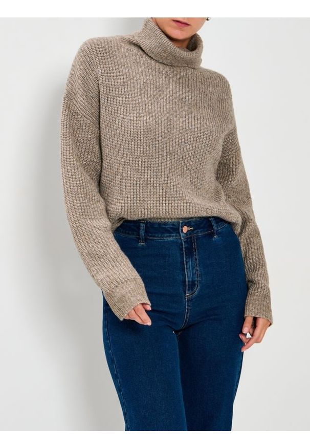 Sinsay - Prążkowany golf - brązowy. Typ kołnierza: golf. Kolor: brązowy. Materiał: prążkowany