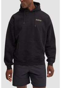 Guess - GUESS Czarna męska bluza z kapturem Emis, Rozmiar M. Okazja: na co dzień. Typ kołnierza: kaptur. Kolor: czarny. Materiał: poliester, bawełna, materiał. Styl: casual, sportowy #1