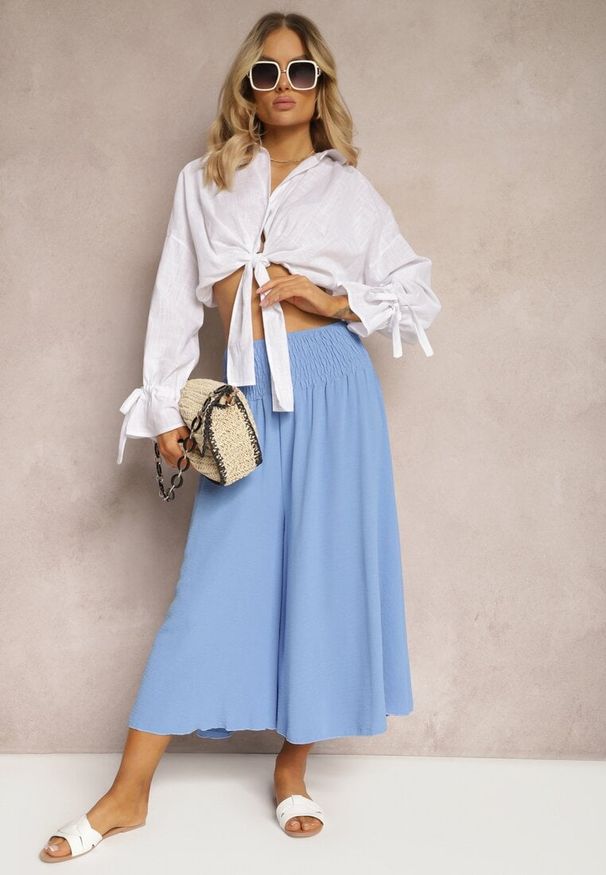 Renee - Niebieskie Spodnie Szerokie Luźne High Waist Inestria. Stan: podwyższony. Kolor: niebieski