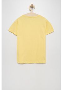 Roxy t-shirt bawełniany dziecięcy kolor żółty. Okazja: na co dzień. Kolor: żółty. Materiał: bawełna. Wzór: nadruk. Styl: casual #2