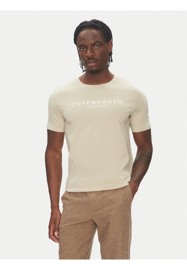 Lindbergh T-Shirt 30-400200 Beżowy Relaxed Fit. Kolor: beżowy. Materiał: bawełna