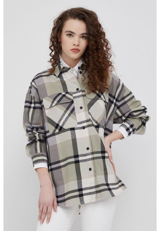 Dr. Denim koszula bawełniana damska kolor zielony relaxed z kołnierzykiem klasycznym. Typ kołnierza: kołnierzyk klasyczny. Kolor: zielony. Materiał: denim, bawełna. Długość rękawa: długi rękaw. Długość: długie. Styl: klasyczny