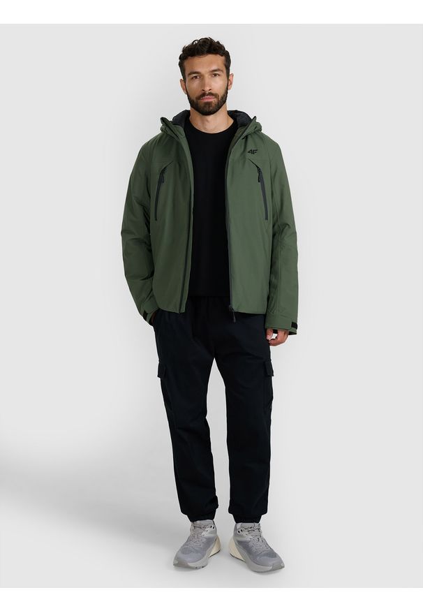 4f - 4F Kurtka przejściowa membrana 10000 męska - zielona S. Okazja: na co dzień. Kolor: zielony. Materiał: tkanina, poliester, materiał. Sezon: zima. Styl: casual, klasyczny