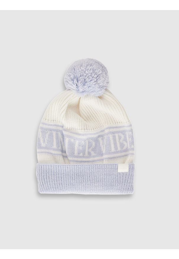 4f - 4F Czapka zimowa z pomponem dziewczęca - niebieska Uniwersalny. Kolor: niebieski. Materiał: wełna. Sezon: zima