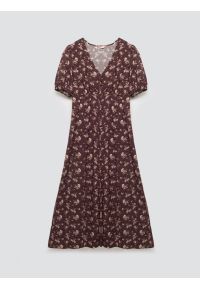 Big-Star - Sukienka damska midi z wiskozy w kwiatowy wzór brązowa Pala 804. Okazja: na spacer, na co dzień. Kolor: brązowy. Materiał: wiskoza. Wzór: kwiaty. Sezon: wiosna, lato. Typ sukienki: proste. Styl: casual, boho. Długość: midi #1