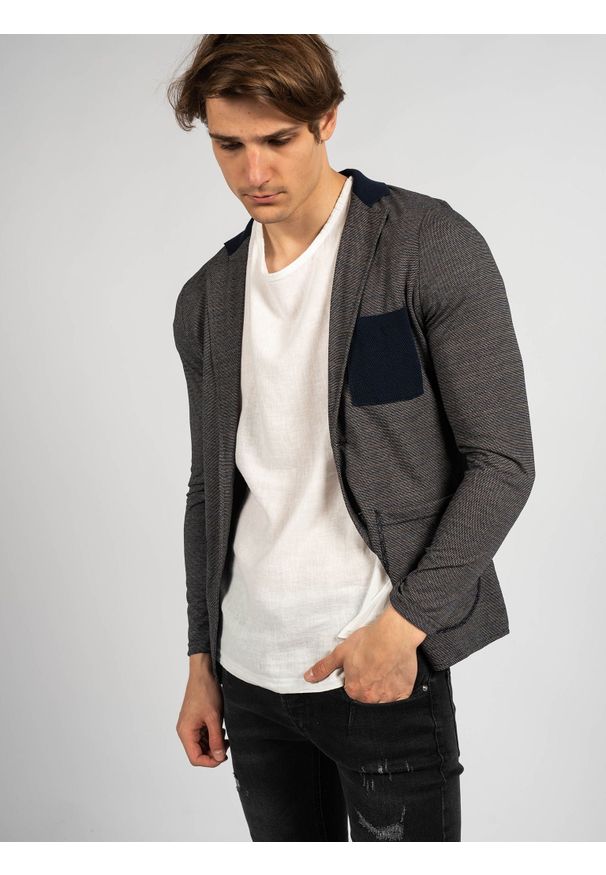 Xagon Man Kardigan Slim Fit | P22081 JX 2305 | Mężczyzna | Granatowy. Kolor: niebieski. Materiał: poliester, bawełna. Wzór: aplikacja