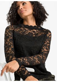 bonprix - Koronkowa bluzka z długim rękawem. Kolor: czarny. Materiał: koronka. Długość rękawa: długi rękaw. Długość: długie #2