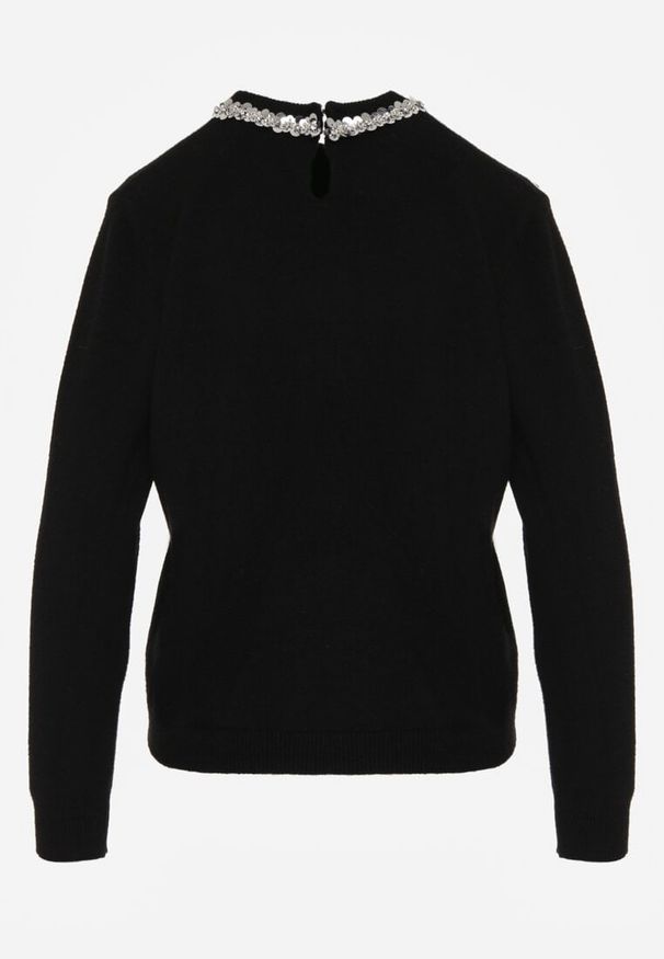 Born2be - Czarny Sweter z Dodatkiem Kaszmiru Ozdobiony Cekinami i Cyrkoniami Vetimona. Okazja: na co dzień. Kolor: czarny. Materiał: kaszmir. Wzór: aplikacja. Styl: casual, elegancki, klasyczny