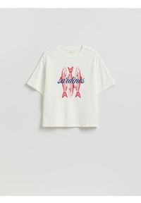 Reserved - T-shirt z nadrukiem - złamana biel. Materiał: bawełna. Wzór: nadruk