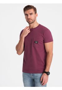 Ombre Clothing - T-shirt męski bawełniany z kieszonką - ciemnoróżowy V5 - Rozmiar: XXL. Kolor: różowy. Materiał: bawełna. Długość rękawa: krótki rękaw. Długość: krótkie. Wzór: aplikacja. Styl: klasyczny #6