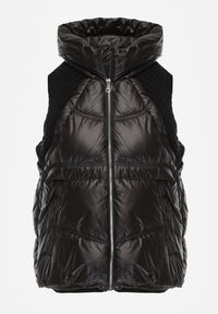 Renee - Czarna Kamizelka z Kapturem Wykończona Ściągaczami Timamar. Okazja: na co dzień. Typ kołnierza: kaptur. Kolor: czarny. Materiał: dzianina, jeans, dresówka. Styl: casual #6