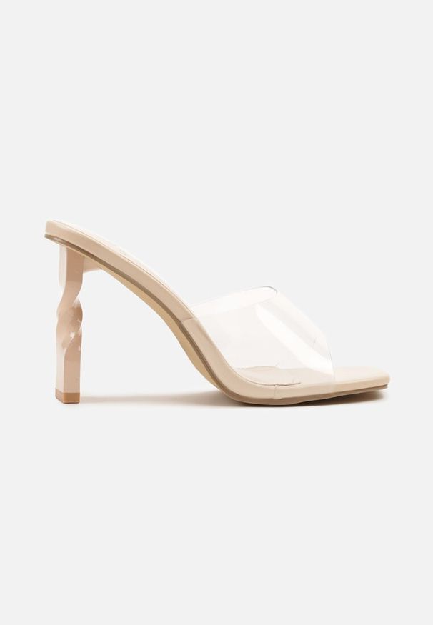 Born2be - Beżowe Klapki z Transparentną Cholewką na Ozdobnym Słupku Marelora. Okazja: na co dzień. Kolor: beżowy. Obcas: na słupku. Styl: elegancki, casual