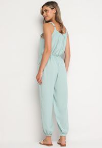 Born2be - Niebieski Bawełniany Kombinezon na Regulowanych Ramiączkach ze Ściągaczem w Talii Beamla. Okazja: na co dzień. Kolor: niebieski. Materiał: bawełna. Długość rękawa: na ramiączkach. Długość: długie. Styl: elegancki, casual, klasyczny #5