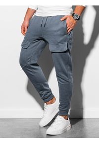 Ombre Clothing - Spodnie męskie dresowe joggery P904 - grafitowe - L. Kolor: szary. Materiał: dresówka #2