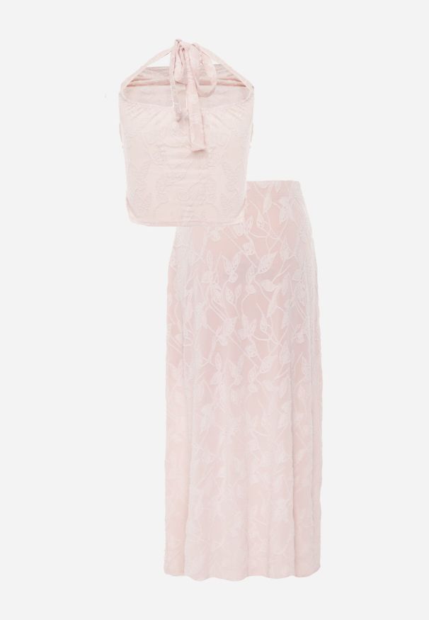 Renee - Różowy Letni Komplet z Dodatkiem Wiskozy Wiązany Top Typu Halter i Spónica Eimios. Kolor: różowy. Materiał: wiskoza