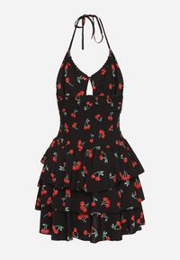 Born2be - Czarna Rozkloszowana Sukienka w Wisienki z Falbankami i Dekoltem Halter Lanideia. Okazja: na spacer, na imprezę, na co dzień. Typ kołnierza: kołnierz z falbankami, dekolt halter. Kolor: czarny. Materiał: bawełna. Sezon: lato. Typ sukienki: rozkloszowane. Styl: casual #2