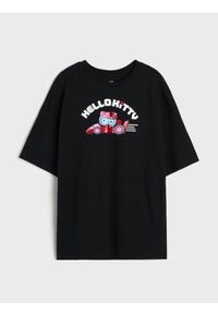 Sinsay - Bawełniana koszulka z nadrukiem Hello Kitty - czarny. Kolor: czarny. Materiał: bawełna. Wzór: motyw z bajki, nadruk #1