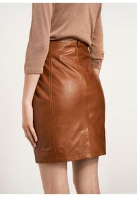 Ochnik - Spódnica damska. Kolor: brązowy. Materiał: skóra. Styl: klasyczny #2