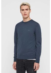 AllSaints – Sweter MODE MERINO CREW MK129D.NOS. Kolor: niebieski. Materiał: dzianina. Długość rękawa: długi rękaw. Długość: długie