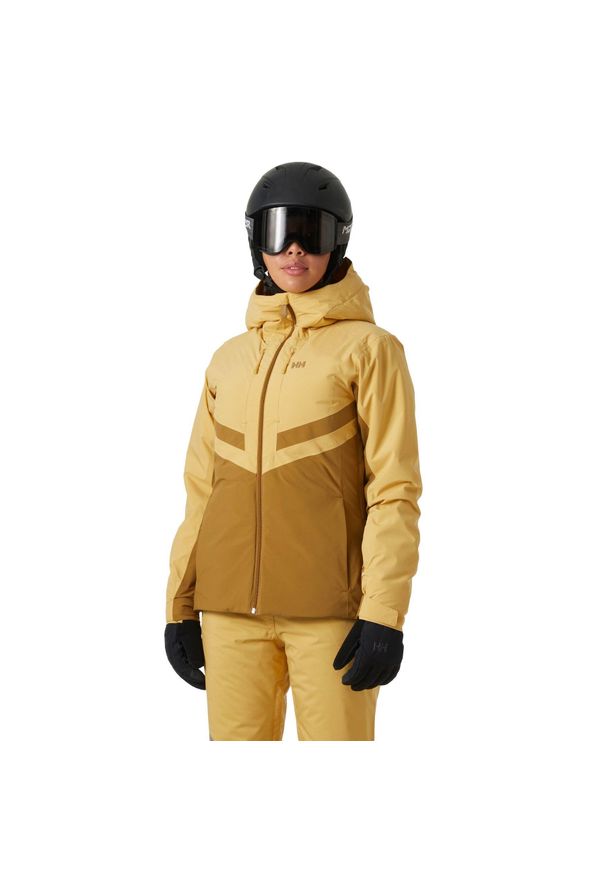 Damska kurtka narciarska z kapturem Helly Hansen Edge 3.0. Typ kołnierza: kaptur. Kolor: brązowy, beżowy, wielokolorowy. Sezon: zima. Sport: narciarstwo