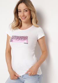 Born2be - Biały Bawełniany T-shirt z Nadrukiem na Przodzie Subsoria. Kolor: biały. Materiał: bawełna. Wzór: nadruk #2