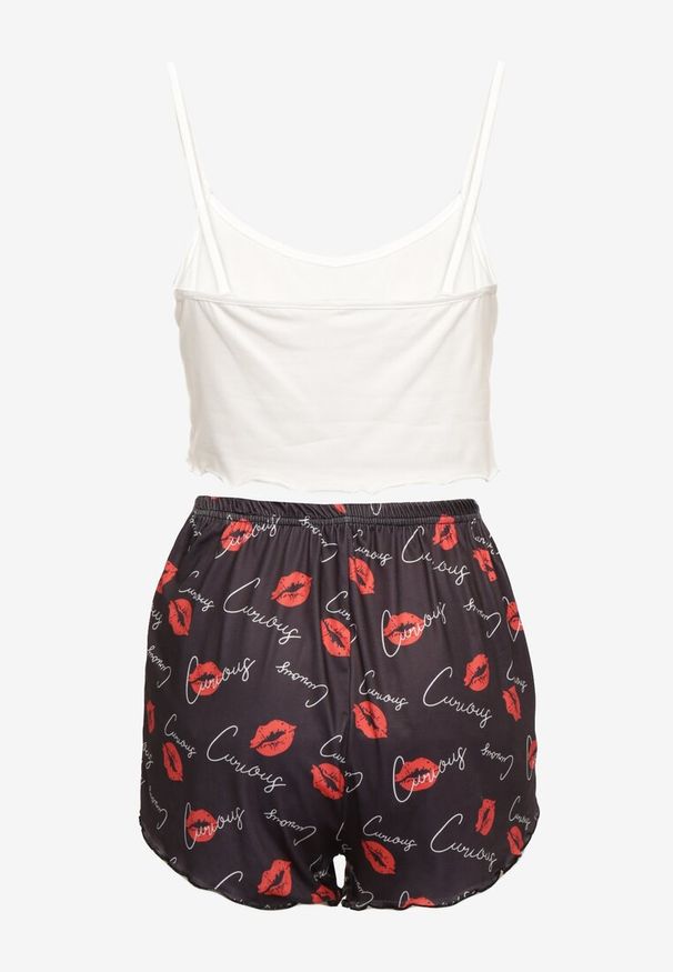 Renee - Biało-Czarny Komplet Piżamowy Spodenki High Waist i Krótki Top Urssa. Stan: podwyższony. Kolor: biały. Długość: krótkie