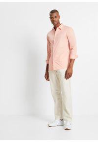 bonprix - Spodnie ze sznurkiem w pasie, z przewiewnej mieszanki lnu o prostych nogawkach i kroju relaxed fit. Kolor: beżowy. Materiał: len, materiał #2