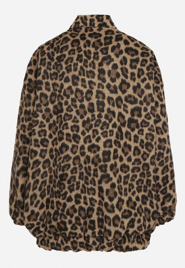 Born2be - Brązowa Panterkowa Bluza z Dodatkiem Lnu o Kroju Oversize Sintirra. Okazja: na co dzień. Kolor: brązowy. Materiał: len. Długość rękawa: długi rękaw. Długość: długie. Styl: casual, elegancki