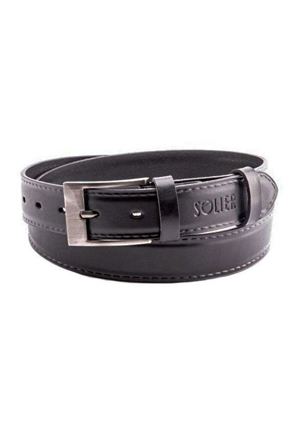 Solier - Skórzany elegancki pasek męski SOLIER SB09 czarny 110 cm. Kolor: czarny. Materiał: skóra. Wzór: aplikacja, paski. Styl: elegancki