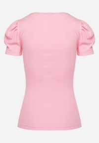 Born2be - Różowa Bawełniana Bluzka z Prążkowanego Materiału Ozdobiona Cyrkoniami Nessaria. Kolor: różowy. Materiał: materiał, bawełna, prążkowany. Wzór: aplikacja #3