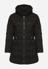 Born2be - Czarna Pikowana Kurtka o Taliowanym Fasonie z Kapturem Acindrie. Okazja: na spotkanie biznesowe, na co dzień. Typ kołnierza: kaptur. Kolekcja: plus size. Kolor: czarny. Materiał: jeans, poliester. Wzór: aplikacja. Sezon: zima. Styl: biznesowy, casual