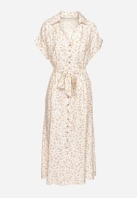 Born2be - Jasnobeżowa Bawełniana Sukienka w Kwiatki o Koszulowym Kroju z Wiązanym Paskiem Amondra. Okazja: na co dzień. Typ kołnierza: dekolt w kształcie V. Kolor: beżowy. Wzór: kwiaty. Typ sukienki: koszulowe. Materiał: bawełna. Długość rękawa: krótki rękaw. Sezon: wiosna, lato. Styl: casual, elegancki #4