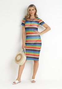 Born2be - Wielokolorowa Ażurowa Sukienka Pudełkowa Jacques. Kolor: niebieski. Wzór: ażurowy #3