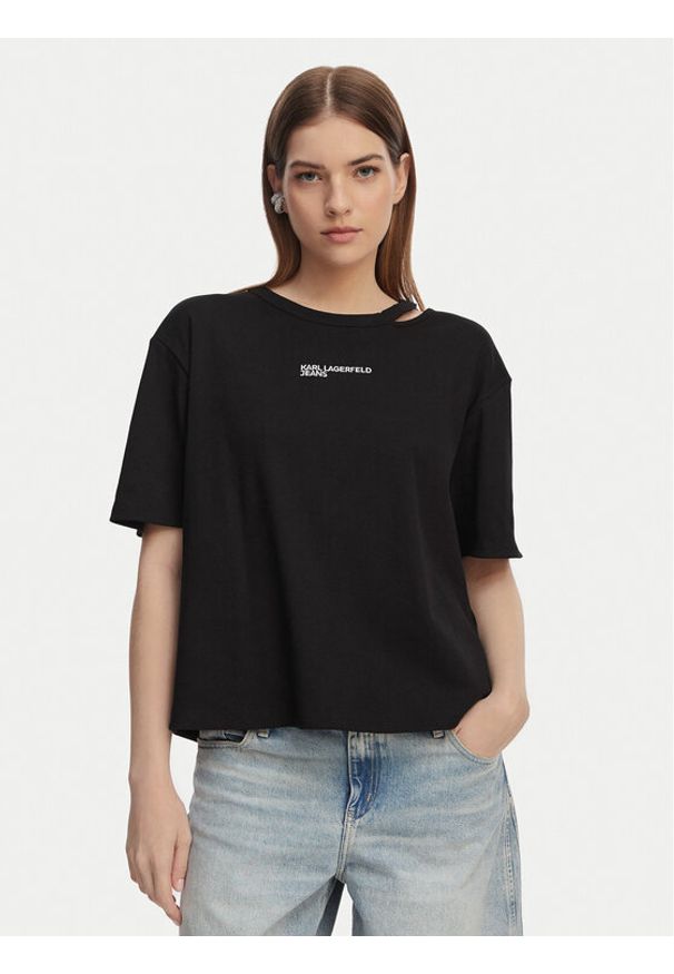 Karl Lagerfeld Jeans T-Shirt B2W17077 Czarny Regular Fit. Kolor: czarny. Materiał: bawełna