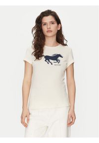 Mustang T-Shirt Loa 1016136 Écru Slim Fit. Materiał: bawełna