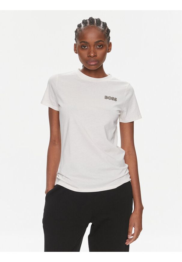 BOSS - Boss T-Shirt Elogobadge 50517925 Écru Slim Fit. Materiał: bawełna
