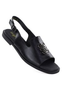 POTOCKI - Skórzane sandały damskie płaskie czarne Potocki JE19453. Kolor: czarny. Materiał: skóra. Sezon: lato #1
