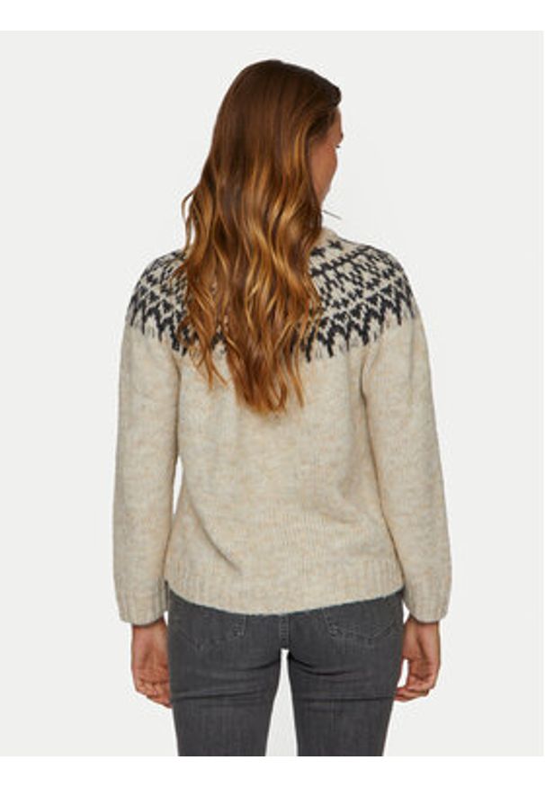 Vila Sweter Ejla 14098853 Beżowy Regular Fit. Kolor: beżowy. Materiał: syntetyk