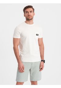 Ombre Clothing - Spodenki męskie szorty dzianinowe z lnu i bawełny - jasnozielone V2. Okazja: na imprezę. Kolor: zielony. Materiał: len, bawełna, dzianina. Sezon: lato. Styl: klasyczny, wakacyjny #3