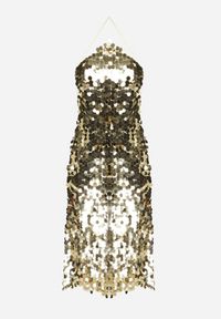 Born2be - Złota Asymetryczna Sukienka Bogato Zdobiona Cekinami z Wiązaniem na Plecach Lericie. Kolor: złoty. Wzór: aplikacja. Typ sukienki: asymetryczne #2
