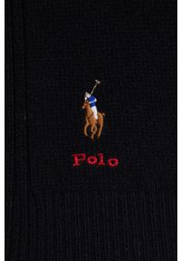 Polo Ralph Lauren - Sweter wełniany. Typ kołnierza: polo. Kolor: czarny. Materiał: wełna. Długość rękawa: długi rękaw. Długość: długie