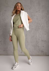Renee - Zielone Legginsy Basic z Modelującą Wstawką w Pasie Liacan. Okazja: na co dzień. Kolor: zielony. Długość: krótkie. Styl: casual #4