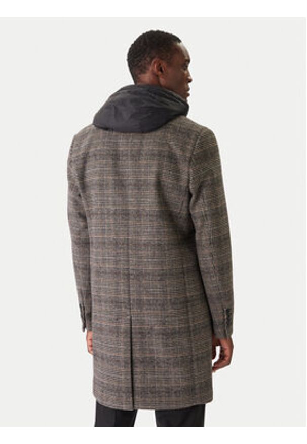 Karl Lagerfeld - KARL LAGERFELD Płaszcz wełniany 455733 554755 Szary Regular Fit. Typ kołnierza: dekolt w karo. Kolor: szary. Materiał: syntetyk, wełna